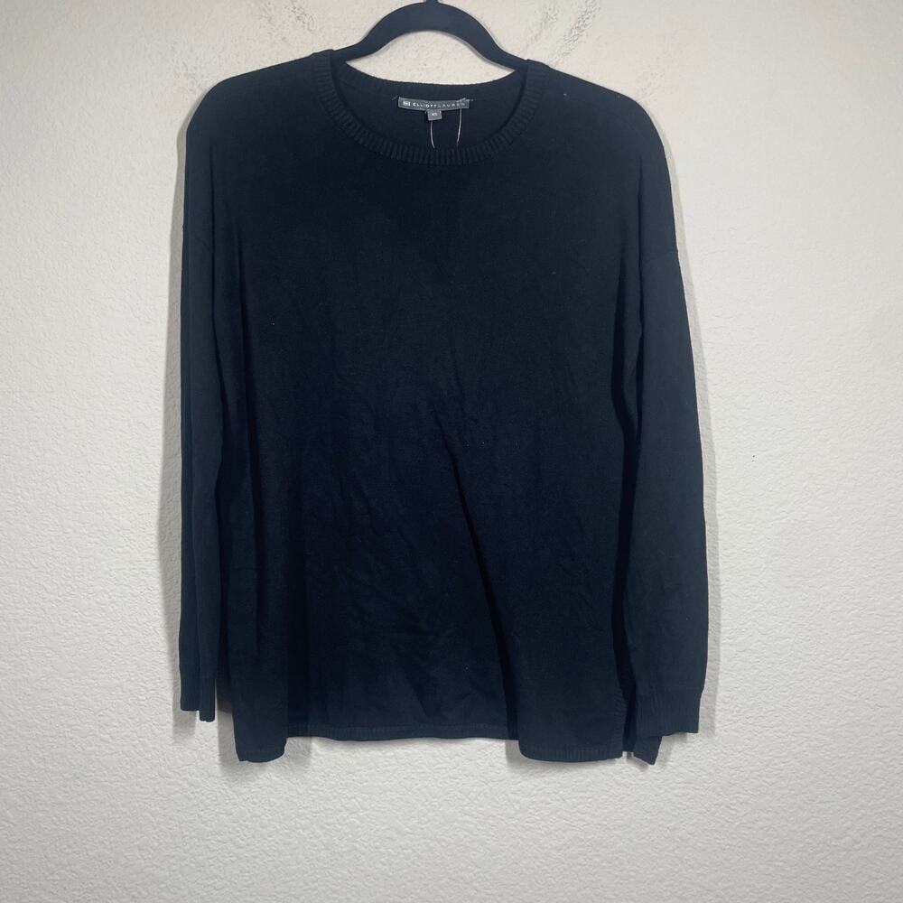 Elliott Lauren Size XS Crew Neck Sweater Black Rayon Nylon Blend Long Sleeves